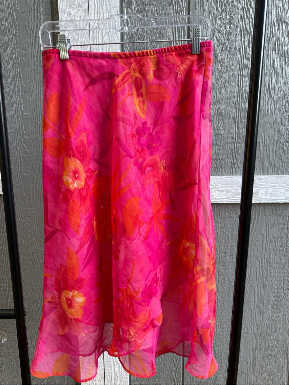Notations Pink and Orange Floral Midi Skirt